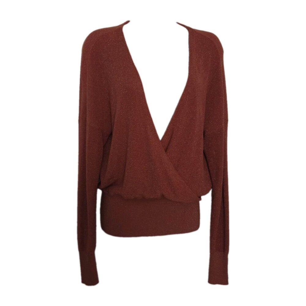 L’Agence sweater V-Neck wrap Knit Pullover burnt orange metallic sz M NEW